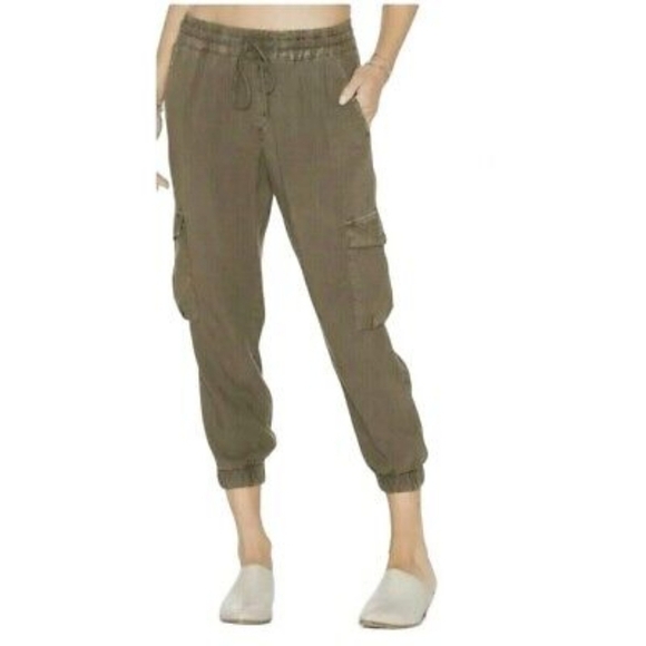 Olive Green Cloth & Stone Cropped Cargo 100% Tencel Lyocell Pull on Pants S - Picture 9 of 9
